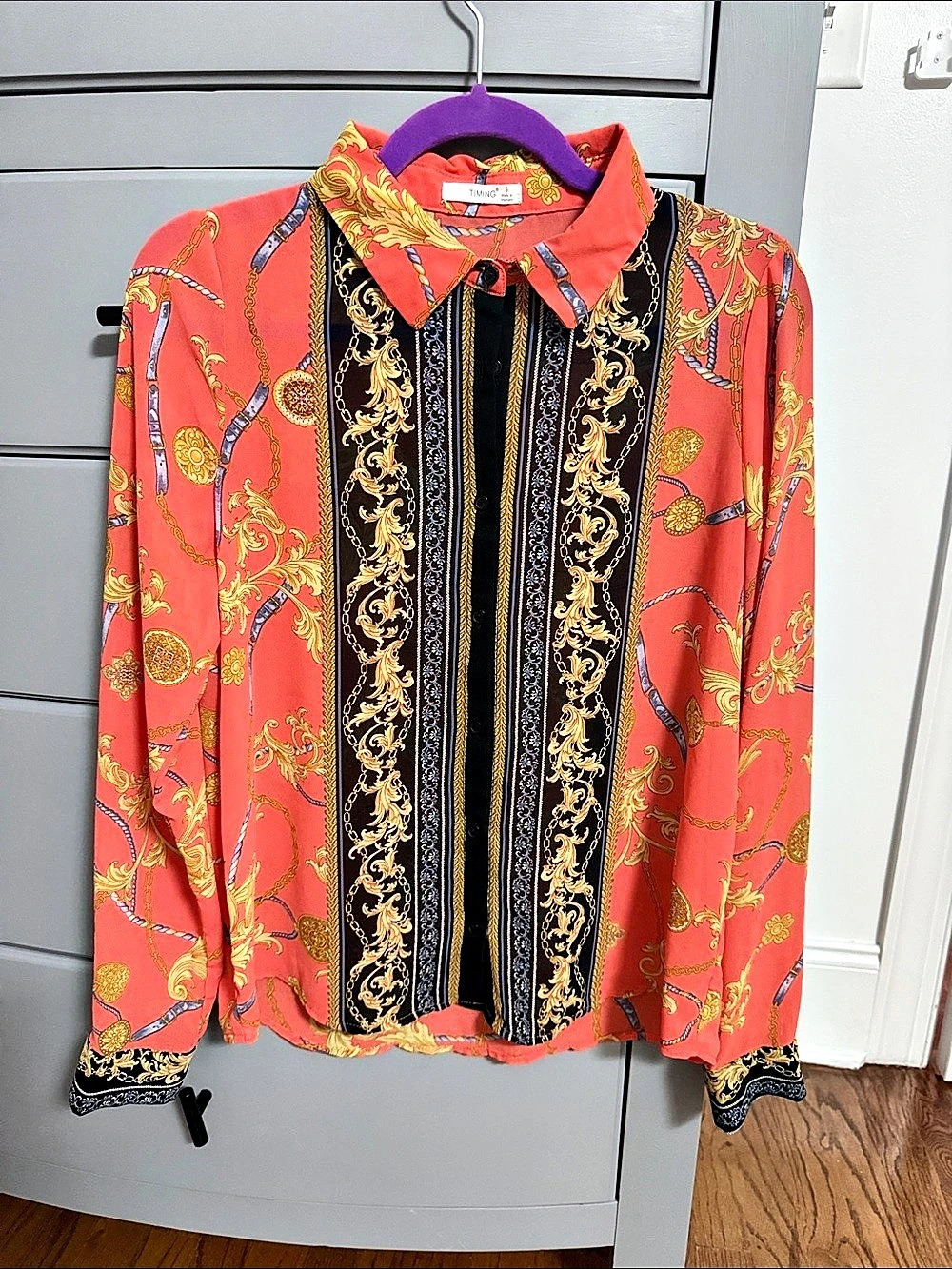 TIMING Paisley Button Down Top in Red & Black Size Small Like New